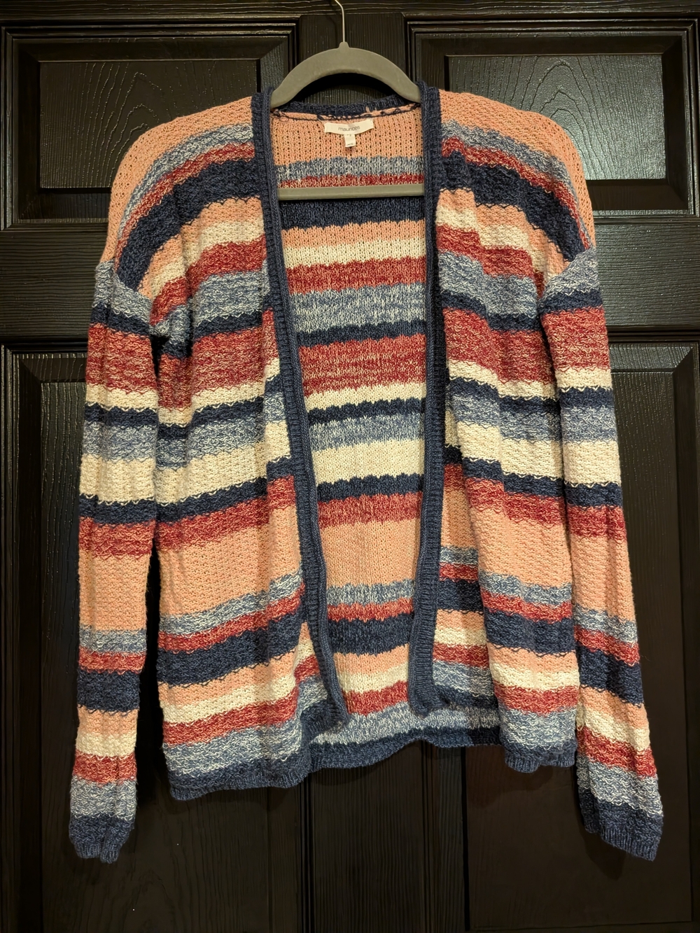Striped Open-Front Women's Cardigan Sweater - Peach, Navy & Cream